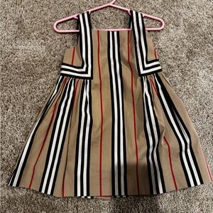 Authentic Burberry Kids Striped Dress - Black, White, Red, Tan